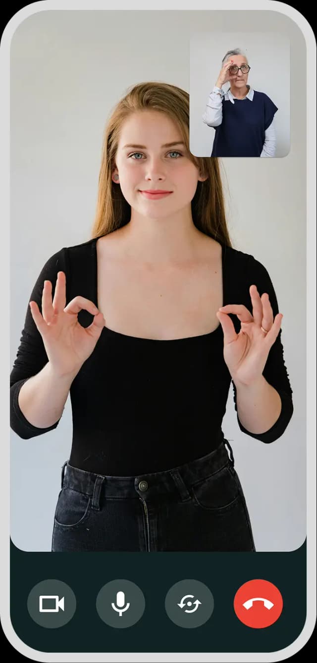 Screenshot of a video call with AccesSourds app on a mobile device